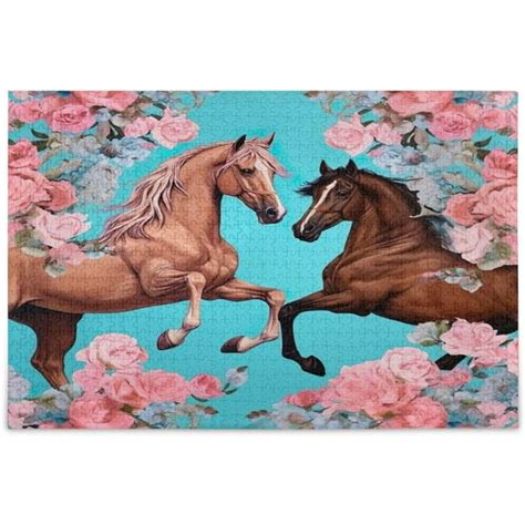 Dreamtimes Horse and Flowers Jigsaw Puzzle 1000 Pieces,Wooden Puzzles Family Games Toy Gift Home ...