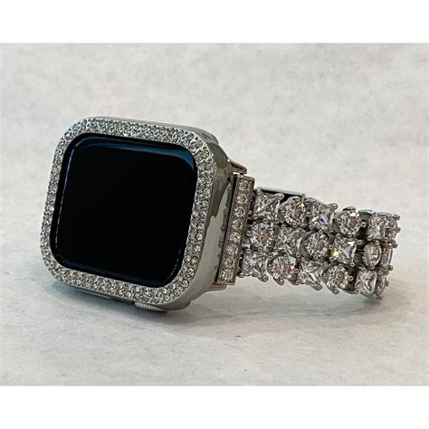 Series 7 Apple Watch Band 41mm 45mm Silver Swarovski Crystals & or ...