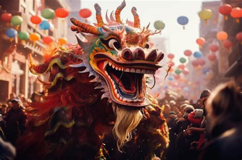 Premium AI Image | A festive image capturing a vibrant dragon parade ...