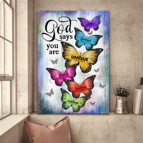 Jesus - Colorful butterfly - God says you are - Portrait Canvas Print - Wayrumble