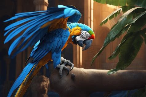 Premium AI Image | Beautiful yellow and blue macaw parrot