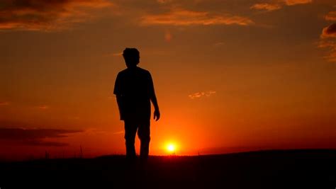 Man With Backpack ,Man's Silhouette At The Sunset ,Man Is Standing, Turns ,Walking Away, Couple ...