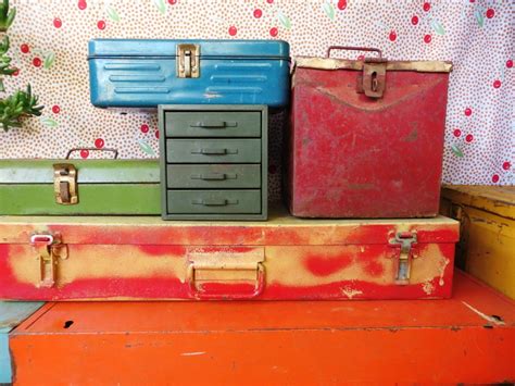 4 Drawer Steel Utility Organizer Chest: Small Green Divided Rustic Storage Box for Tools ...