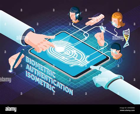 Biometric authentication methods isometric composition poster with ...