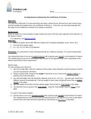 Lab 6 Friction.docx - Friction Lab PSI Physics Name: An Experiment to ...