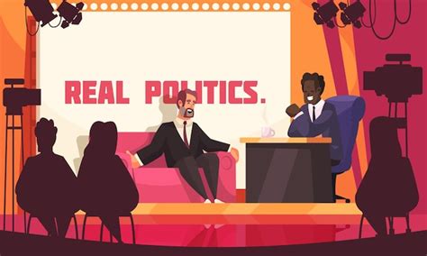 Free Vector | Real politics in tv studio colored poster with two men in ...