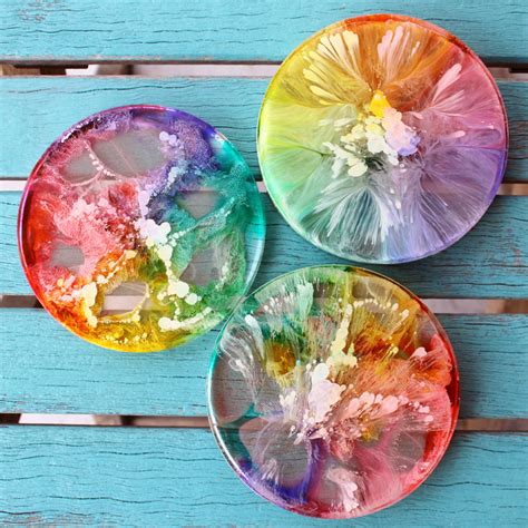 Petrified Rainbow Resin Coasters with Alcohol Ink DIY - Resin Crafts Blog