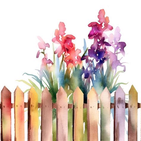 Premium AI Image | There is a painting of a fence with flowers on it ...