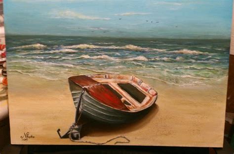 Row Boat On Sunny Shore, Realistic Painting for sale by Niklaas-1989 - Foundmyself