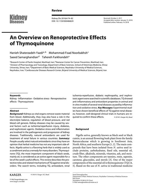 An Overview on Renoprotective Effects of Thymoquinone - North American Herb & Spice