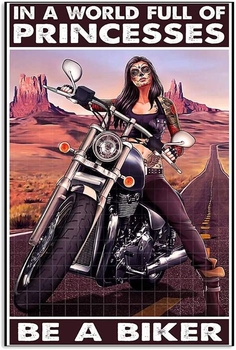 Vintage Skull Female Biker - Be A Biker Poster Art Print Home Decor ...