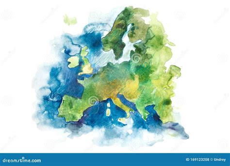 Map of Europe, European Union. Watercolor Illustration. Stock Illustration - Illustration of ...