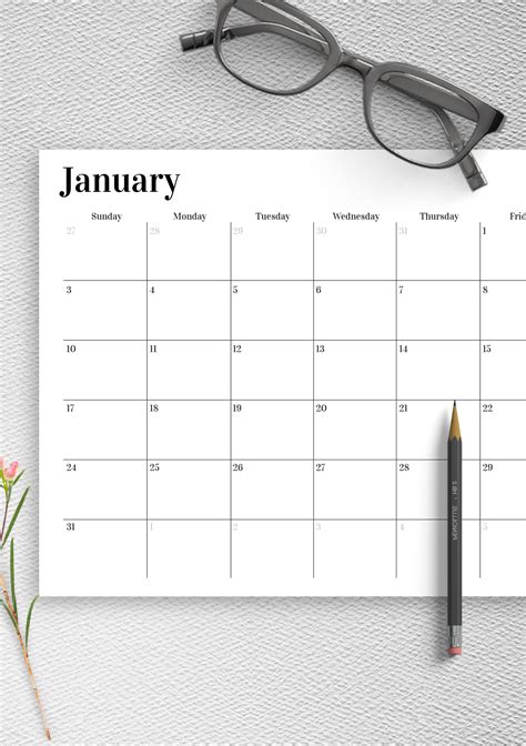 Download Printable Horizontal Monthly Calendar PDF