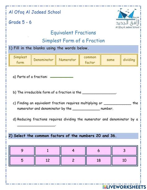 Equivalent Fraction Simplest Form Worksheet Live Worksheets, 51% OFF - Worksheets Library