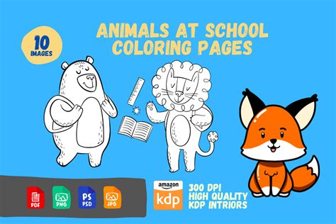 Animals at School Coloring Pages Graphic by Redone publication · Creative Fabrica