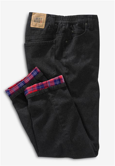 Flannel-Lined Side-Elastic Jeans | Woman Within