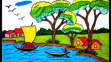 Landscape Drawing For Kids In Colour - apple-myfear