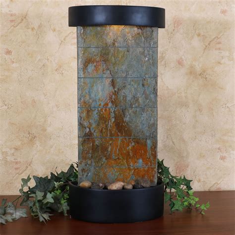 Sunnydaze 25-Inch Slate Facade Indoor Wall or Tabletop Water Fountain with Black Finished Frame ...