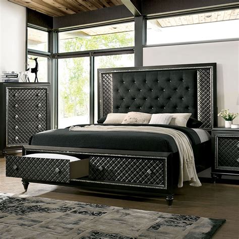 Furniture of America Demetria Contemporary Queen Upholstered Storage Bed with LED Light Trim ...