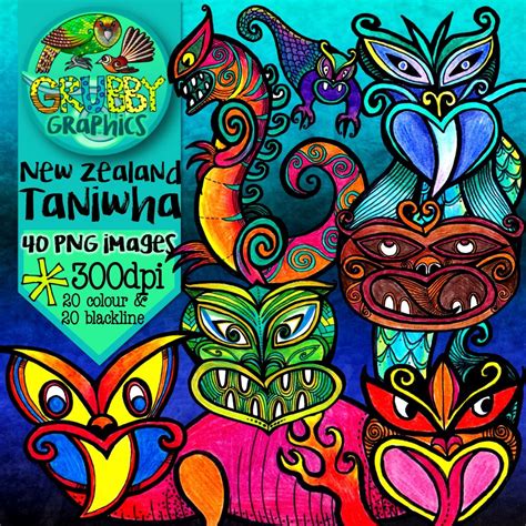 Taniwha Clip Art {Mythical creatures of New Zealand} | Maori art, New ...