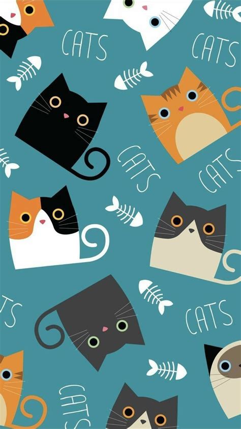 Cats and Fish Pattern Wallpaper