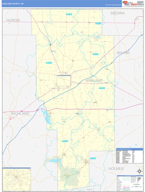 Ashland County OH Zip Code Wall Map Basic Style By MarketMAPS | Maps Of Ohio