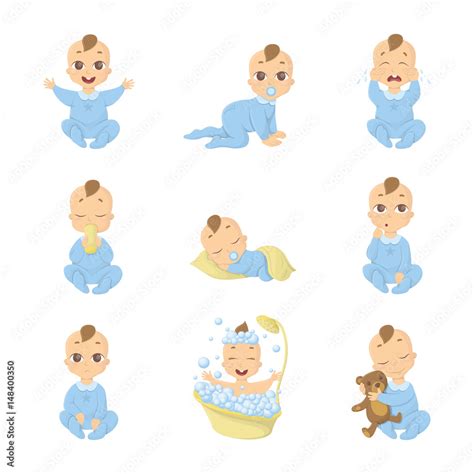 Baby emoji set. Funny cute cartoon character on white background. Boy ...