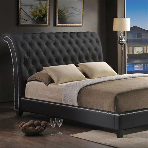 Baxton Studio Jazmin Transitional Black Faux Leather Upholstered King Size Bed-28862-4294-HD ...