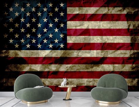 American Flag Wall Mural Wall Decor Vintage Flag Wall Art Peel - Etsy