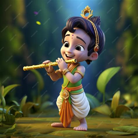 Premium AI Image | 3D Image of Young Krishna Playing the Bansuri