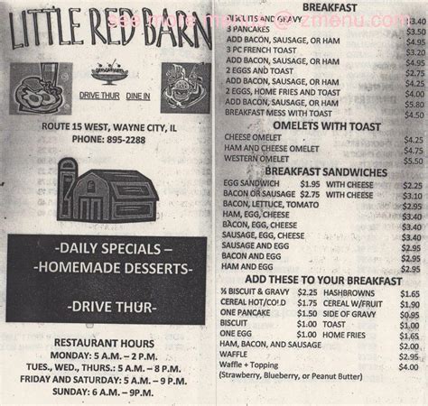 Menu at Little Red Barn, Wayne City, 802 W Robinson Ave