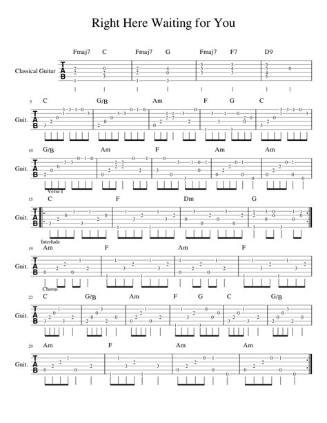 Right Here Waiting for You Sheet music for Vocals, Guitar (Mixed Duet) | Musescore.com