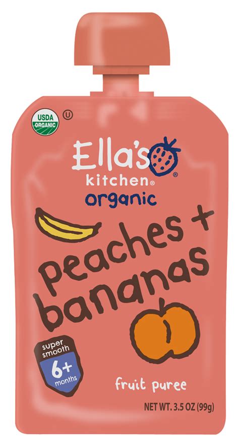 Your little one will love Peaches + Bananas from Ella's Kitchen. A 100% organic banana and peach ...