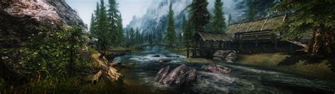 Wallpaper : 3840x1080 px, landscape, mods, multiple display, nature, river, The Elder Scrolls V ...