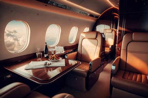 Luxurious Private Jet Interior with Leather Seats. AI Stock ...