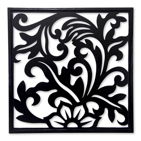 Balinese Floral Theme Wood Carving Wall Panel, 'Silhouette Garden' | Floral wall art, Floral ...