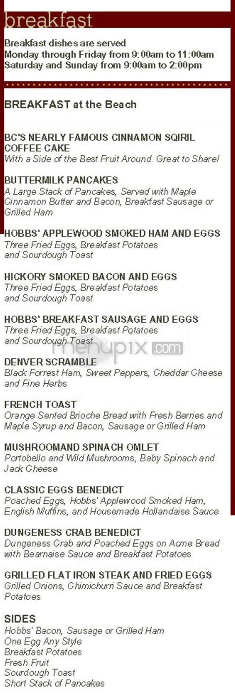 Menu of Beach Chalet in San Francisco, CA 94121