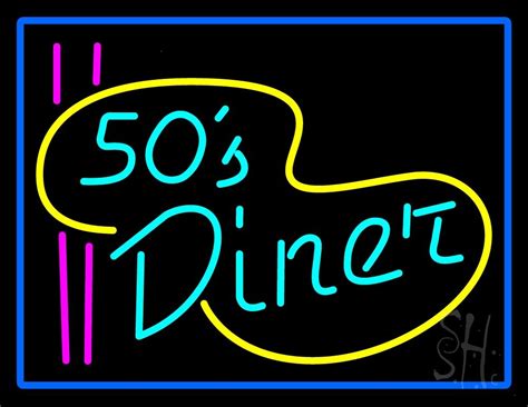 Blue Border Turquoise 50s Diner Pink Lines Neon Sign | Retro Neon Signs | Neon Light