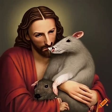 Artistic depiction of jesus embracing a rat on Craiyon