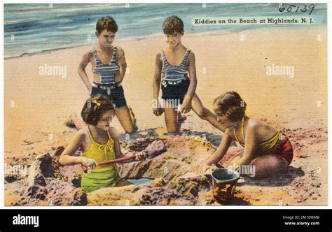 Kiddies on the beach at Highlands, N.J. , Beaches, Tichnor Brothers ...