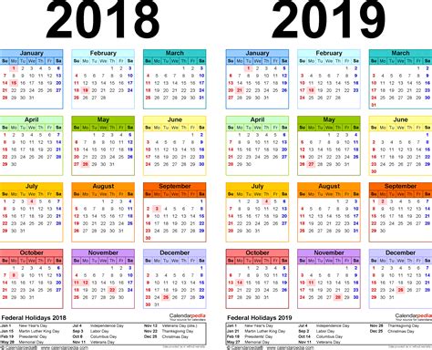 2018-2019 Two Year Calendar - free printable PDF templates