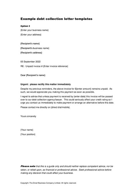 Debt collection letter templates in Word and Pdf formats - page 3 of 3