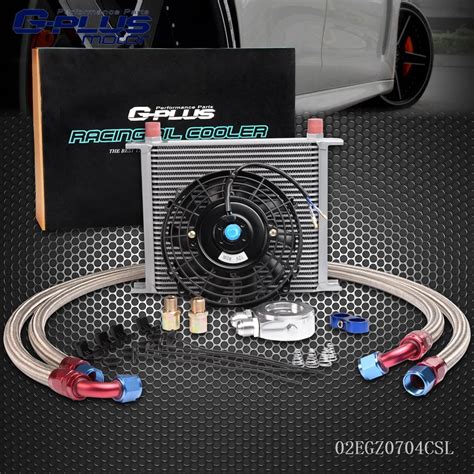 Universal 30 Row 10AN Engine Transmission Oil Cooler Kit+ 7" Cooling ...