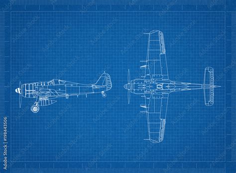 Classic Military plane blueprint Stock Illustration | Adobe Stock