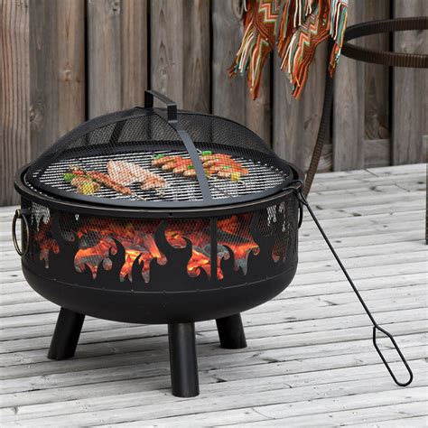 61.5cm 2 In 1 Outdoor Fire Pit Firewood BBQ