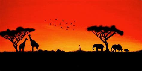 African Sunset | African sunset, African paintings, Africa painting