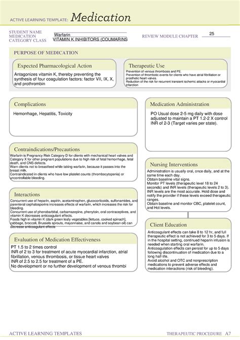 Warfarin - Medication - Active Learning templates - 0001 - STUDENT NAME MEDICATION REVIEW MODULE ...