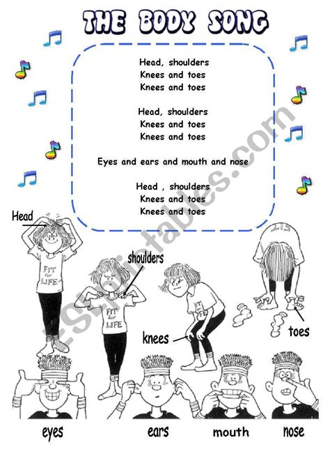 song "head shoulders knees and toes" 1/2 - ESL worksheet by MºDolores