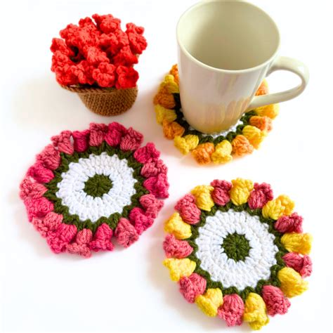 Flower Pot Coaster Set FREE Crochet Pattern - HyggeCrochetCo