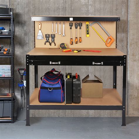 Wood Work Benches with Tool Storage, Workbenches with Peg Board and ...